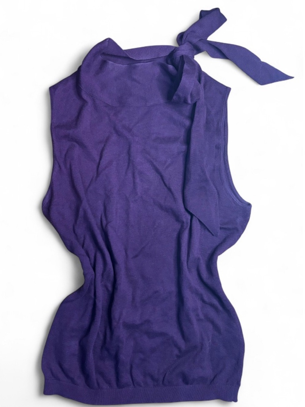 Ann Taylor Women’s Purple Sleeveless Halter Mock Tie-Neck Tank Top